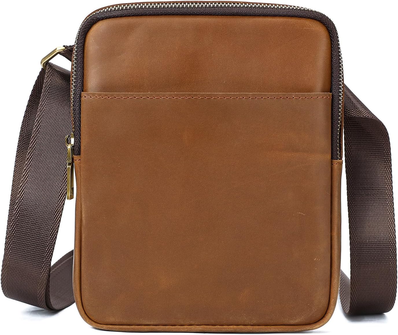 Man Purses and Bags Small, Mini Genuine Leather Messenger and Shoulder Bag for Men with lots of Zipper Pockets | Small, Mini, for Men