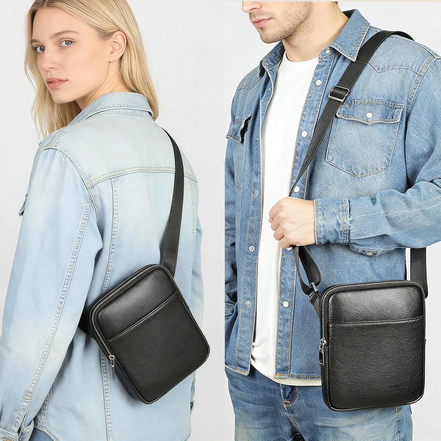 Man Purses and Bags Small, Mini Genuine Leather Messenger and Shoulder Bag for Men with lots of Zipper Pockets | Small, Mini, for Men