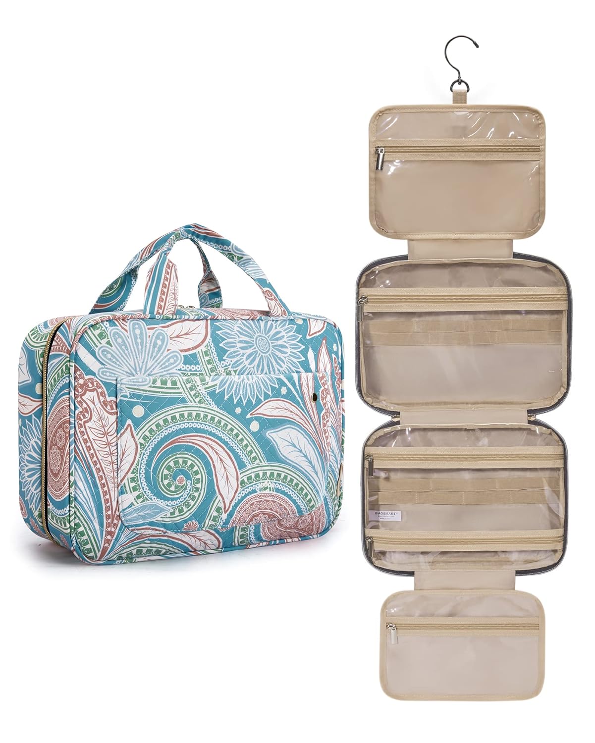 Toiletry Bag Travel Bag with Hanging Hook, Water-resistant Makeup Cosmetic Bag Travel Organizer for Accessories, Shampoo, Full-size Container, Toiletries