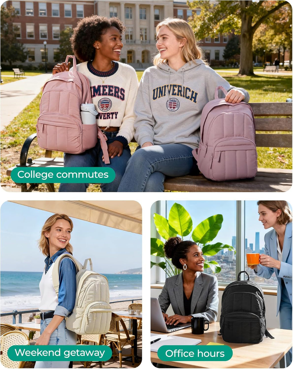 Womens Backpack Small Travel Laptop Backpack for Women, Quilted College Laptop Bookbag, Work Back Pack for Women, Cute Computer Water-Resistant Casual Daypack, Puffer Camel