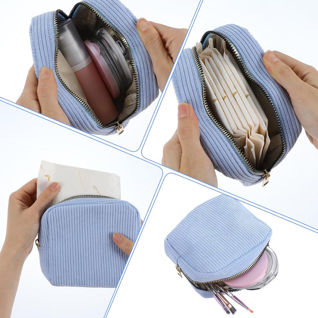 Period Bag for Teen Girls, Corduroy Sanitary Napkin Storage Bag, Cute Cosmetic Pouch for Women with Slip-in Pockets