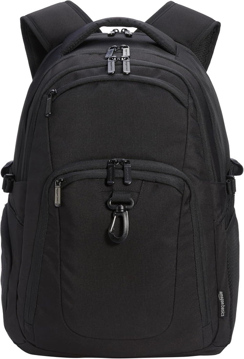 Basics Travel Laptop Backpack with Multiple Pockets and Compartments for 17 in / 43.1 cm Laptop, Water Resistant, Spacious with Padded Shoulder Straps, Black