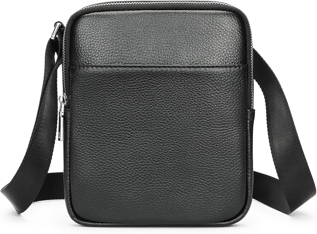 Man Purses and Bags Small, Mini Genuine Leather Messenger and Shoulder Bag for Men with lots of Zipper Pockets | Small, Mini, for Men