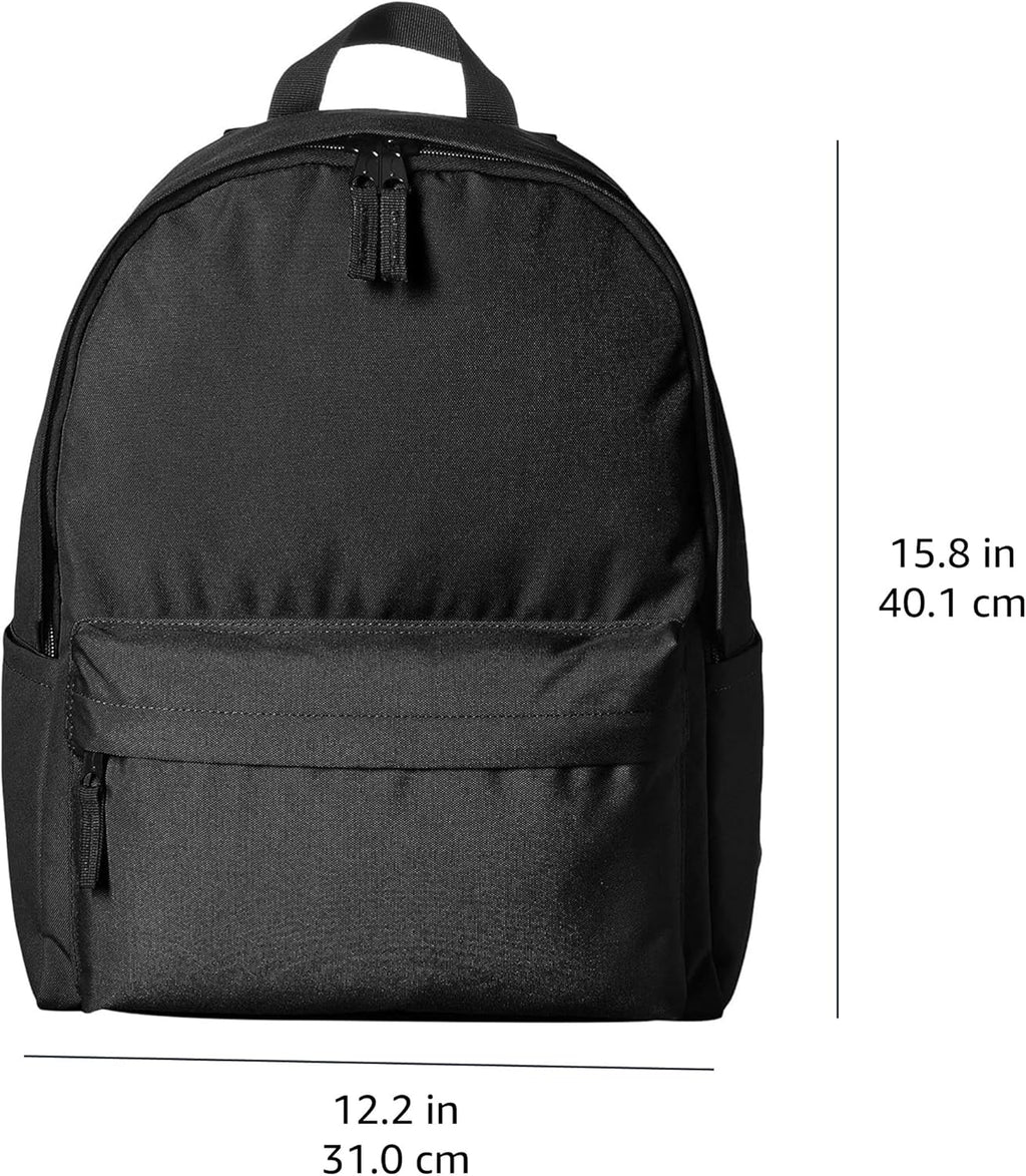 Basics Backpack for School, Travel, Study with Padded Adjustable Shoulder Straps, Spacious Compartment, Water Bottle Pockets, Durable Classic Design, Black