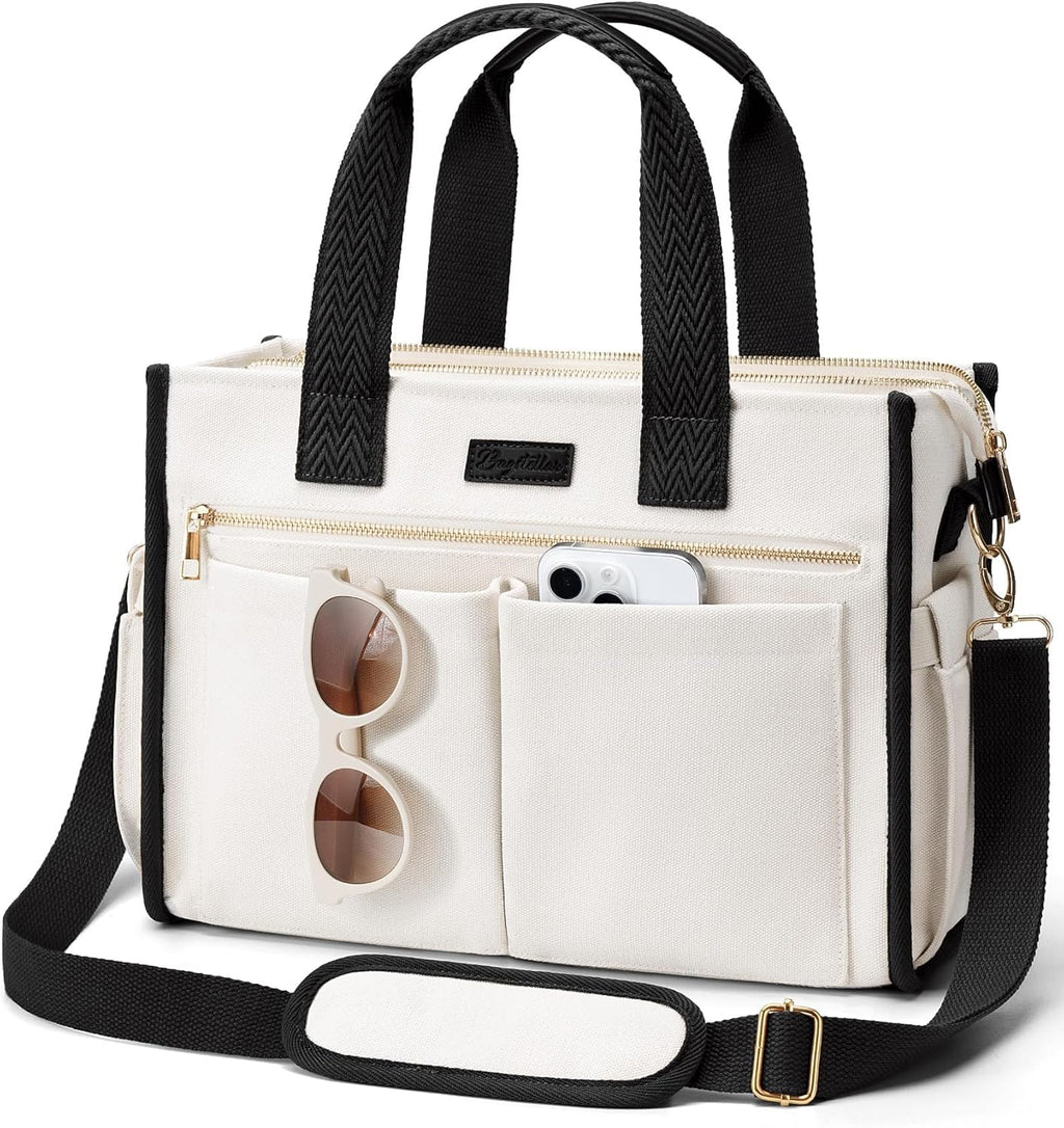 Women's canvas tote bag, crossbody bag, nurse teacher Bible bag, suitable for school, travel, daily use | With shoulder strap and zipper, multiple compartments, can be upright and stably placed, university backpack.