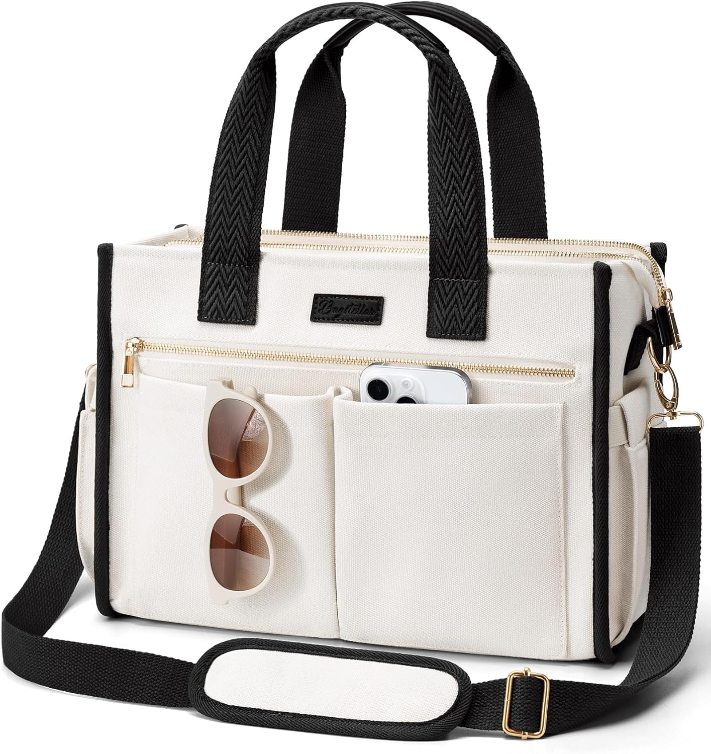 Women's canvas tote bag, crossbody bag, nurse teacher Bible bag, suitable for school, travel, daily use | With shoulder strap and zipper, multiple compartments, can be upright and stably placed, university backpack.