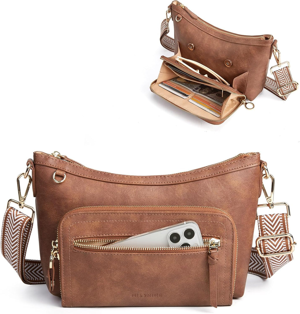 Cross Body Purse, Leather Medium Crossbody Bags for Women Travel Purse, Shoulder Handbag with RFID Blocking Slots
