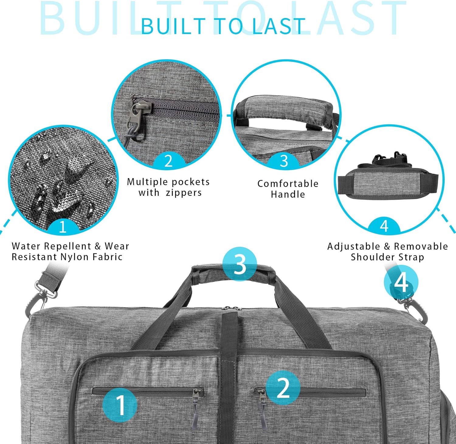 65L/85L/115L Foldable Travel Duffle Bag, Lightweight Checked Luggage with Shoe Compartment, Water-Resistant Weekender Overnight Bag for Men & Women